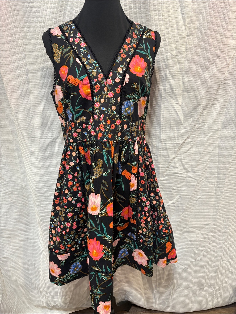 Girls' Black Floral V-Neck Dress
